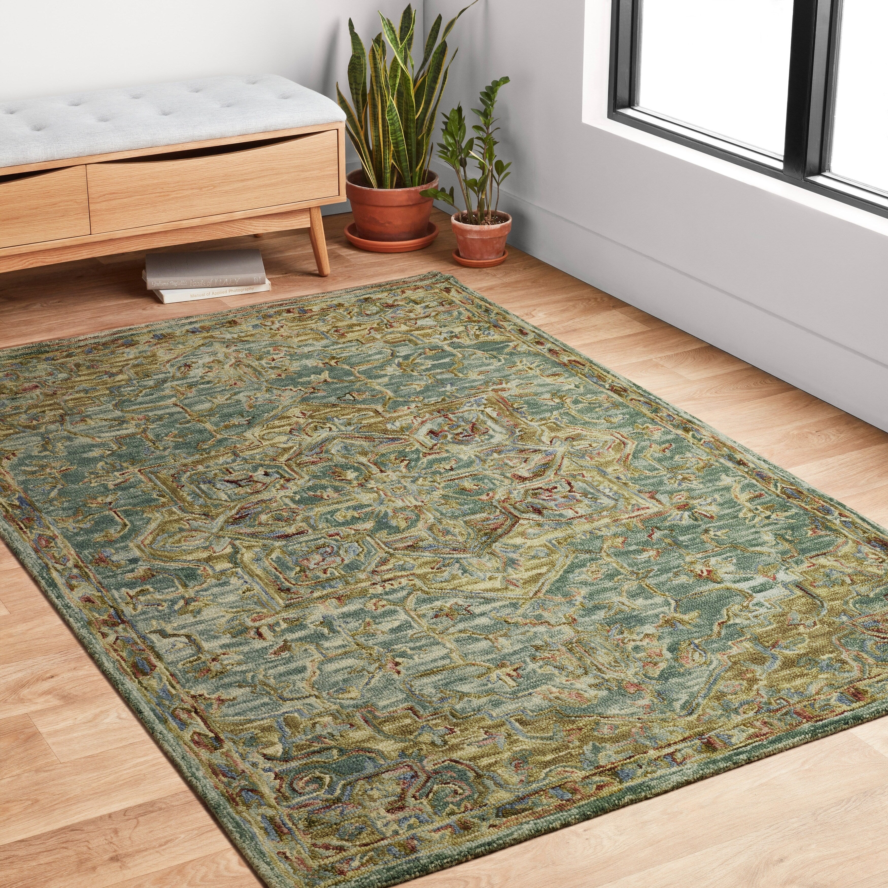 Hand-hooked Wool Medallion Area Rug 7'9" x 9'9" D816049