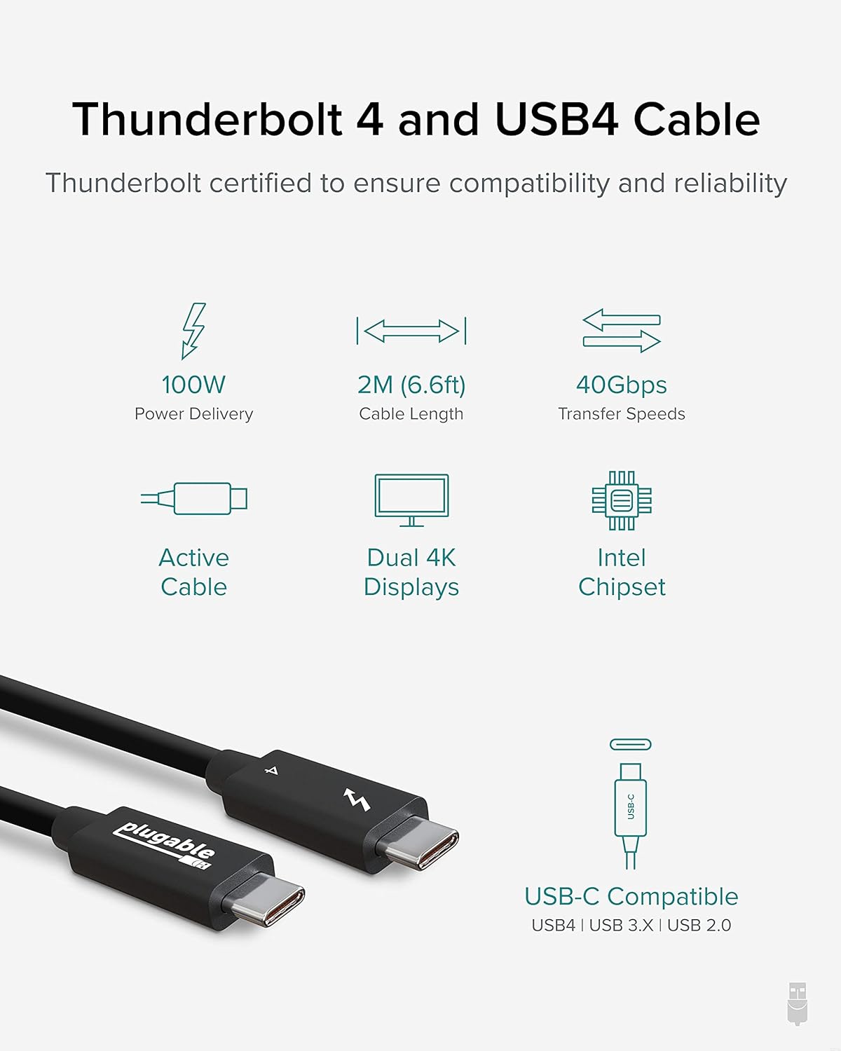 Thunderbolt 4 Cable 6.6ft USB4 100W 40Gbps Pack of 2 X559