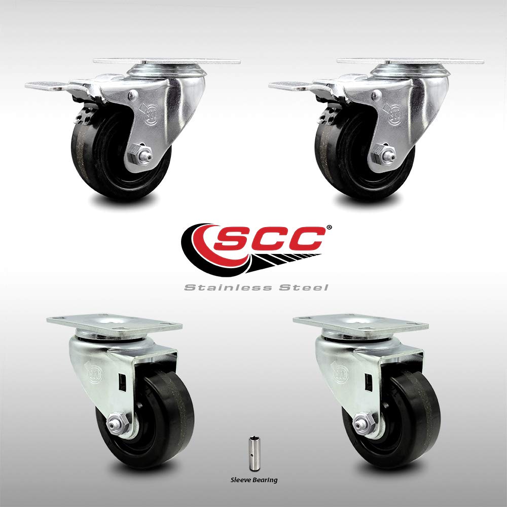 Stainless Steel Phenolic Swivel Caster with Black Wheel, Pack of 2 E445
