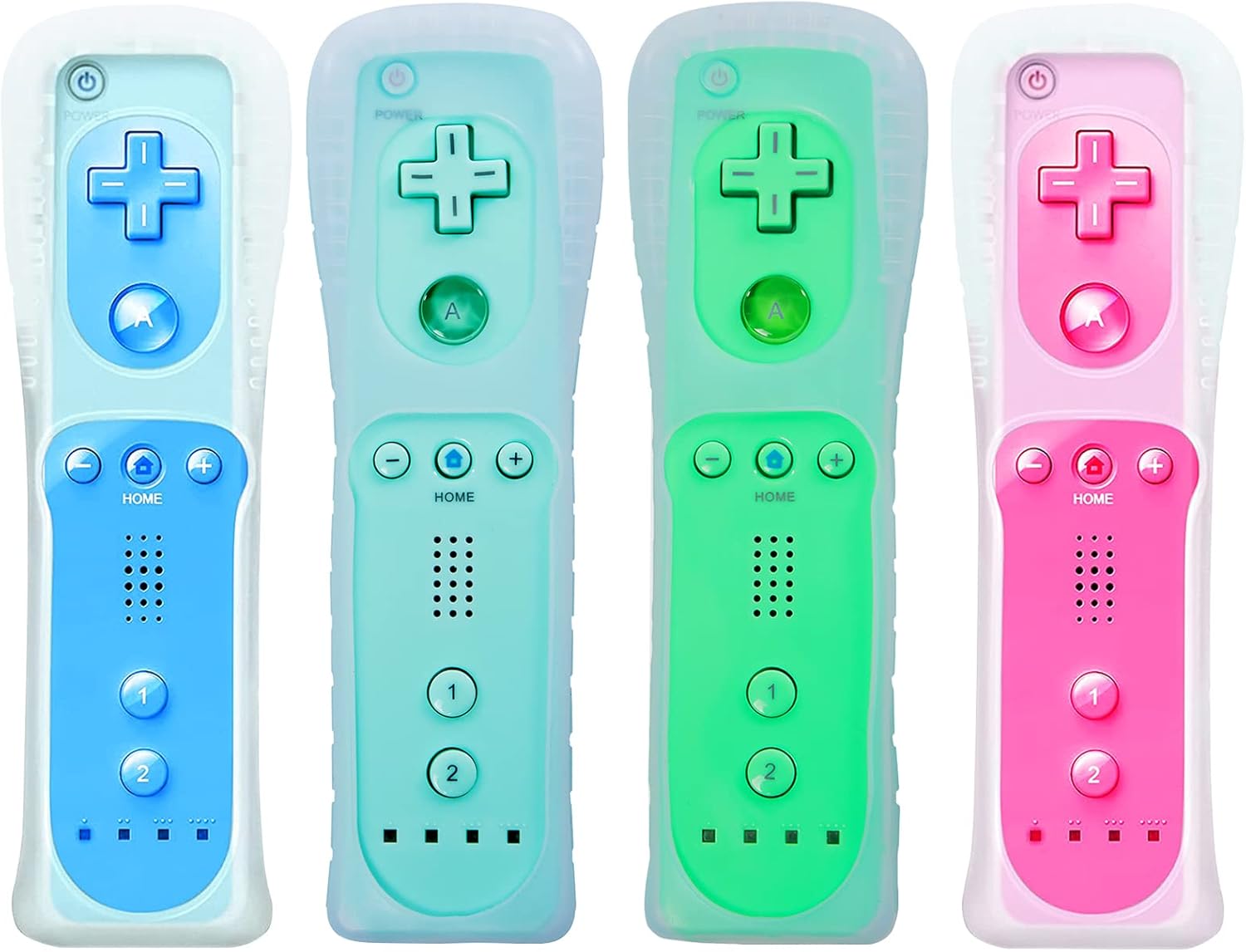 Wii Remote Controller 4 Pack Silicone Case and Wrist Strap, White Black Deep Blue Red Z505