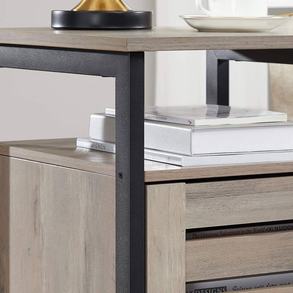 Greige Nightstand End Table with Cabinet and Shelf H170