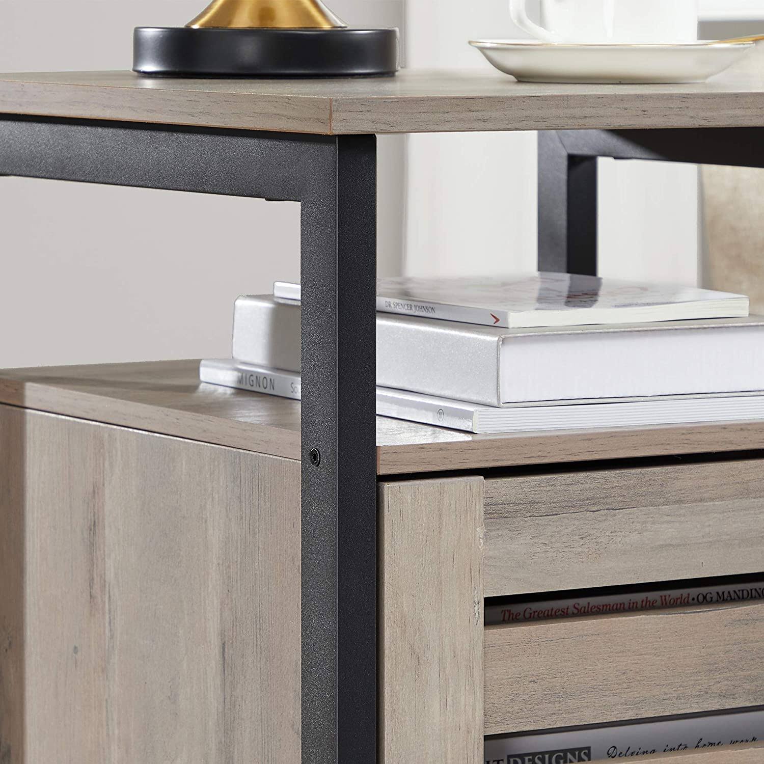 Greige Nightstand End Table with Cabinet and Shelf H170