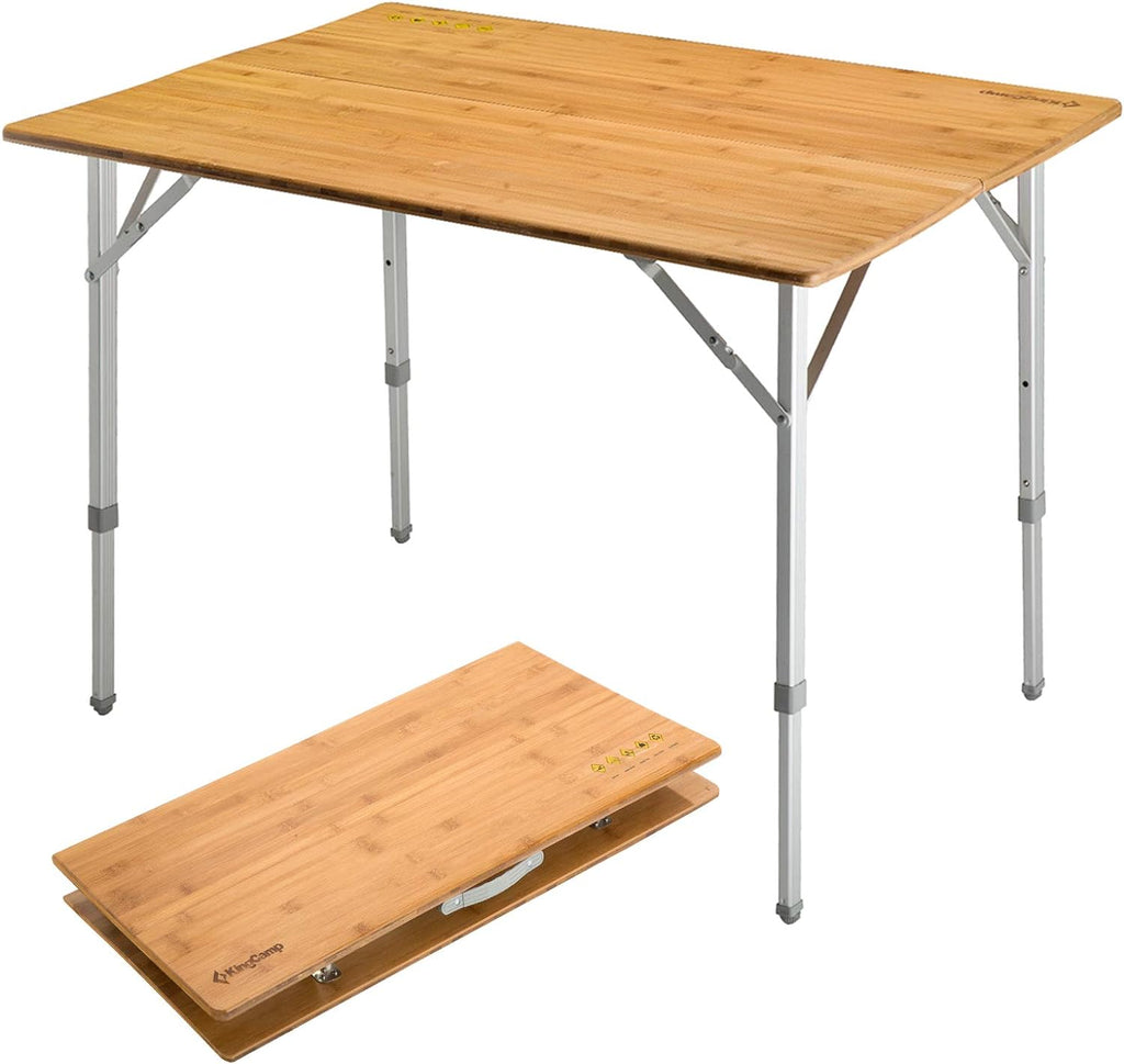 Bamboo Folding Camping Table with Adjustable Height Aluminum Legs A384350