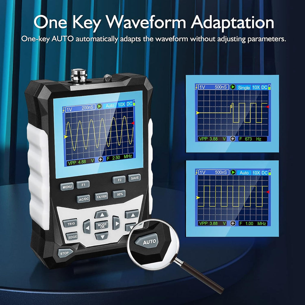 Handheld Digital Oscilloscope, 120MHz Bandwidth 500MSa/S Sampling Rate Portable Storage Oscilloscope, 2.4 Backlight Display, 3 Scan Modes, Storage of 2500 Waveforms X489108