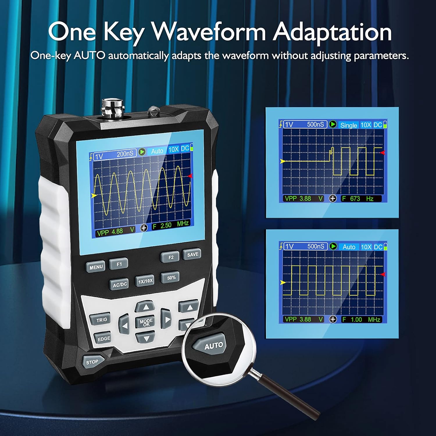 Handheld Digital Oscilloscope, 120MHz Bandwidth 500MSa/S Sampling Rate Portable Storage Oscilloscope, 2.4 Backlight Display, 3 Scan Modes, Storage of 2500 Waveforms X489108
