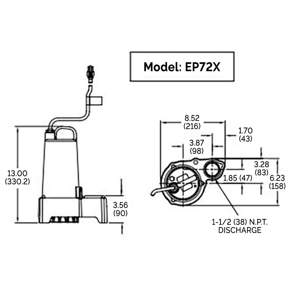 Submersible Effluent Pump, 1/2 hp, 240V, 1 Phase, 3450 rpm V9852