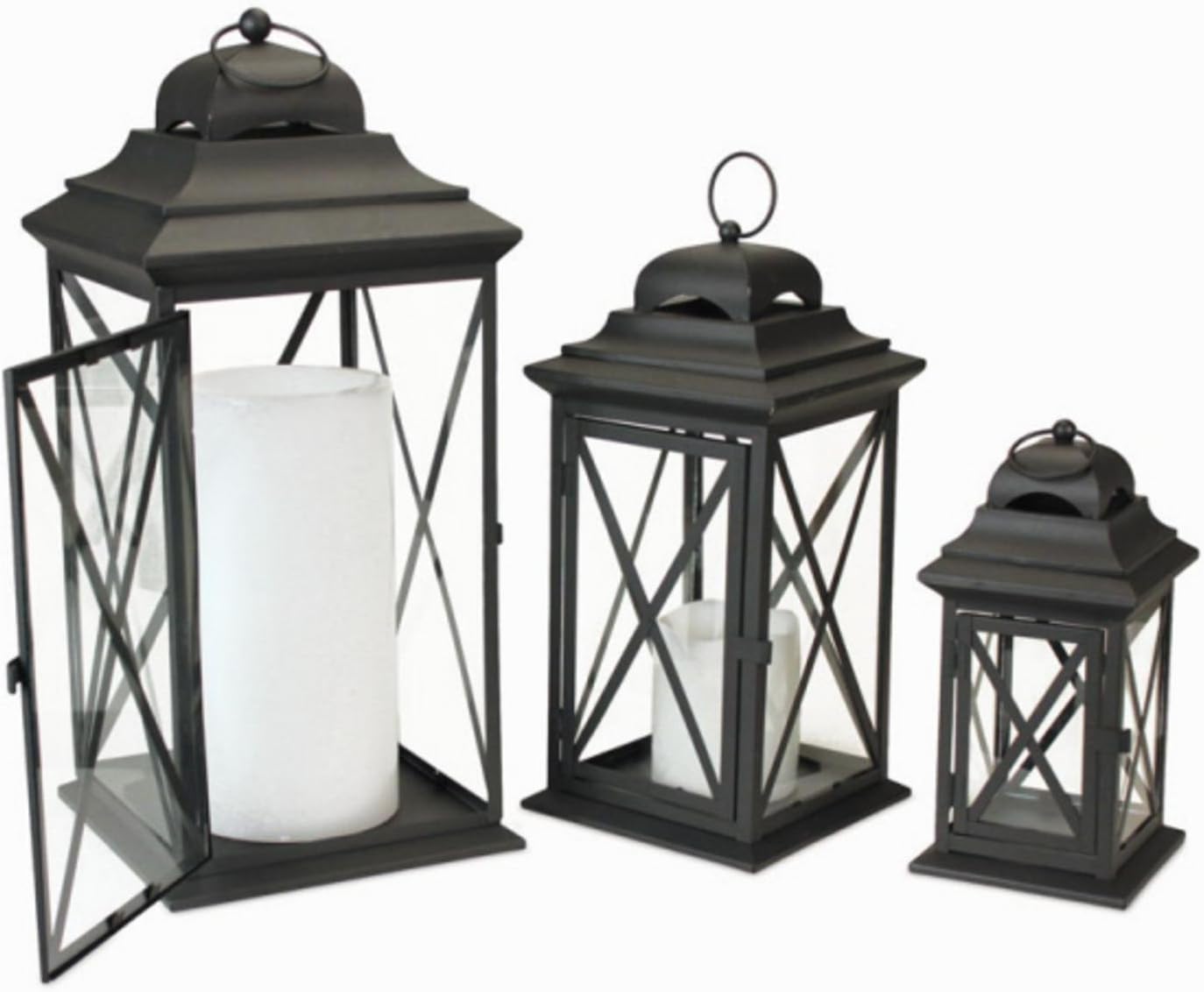 Set of 3 Black Iron Candle Lanterns M780891
