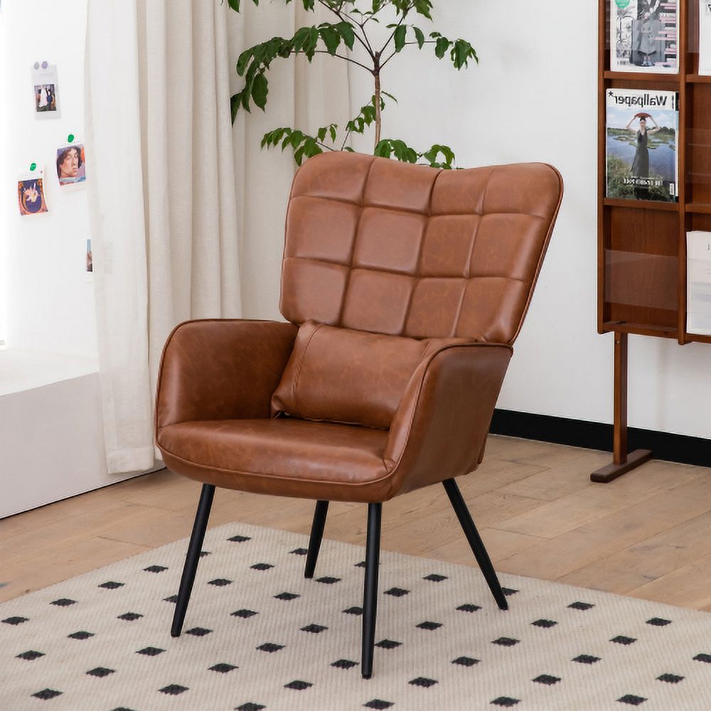 Bonded Leather High Back Accent Chair with Metal Legs N568