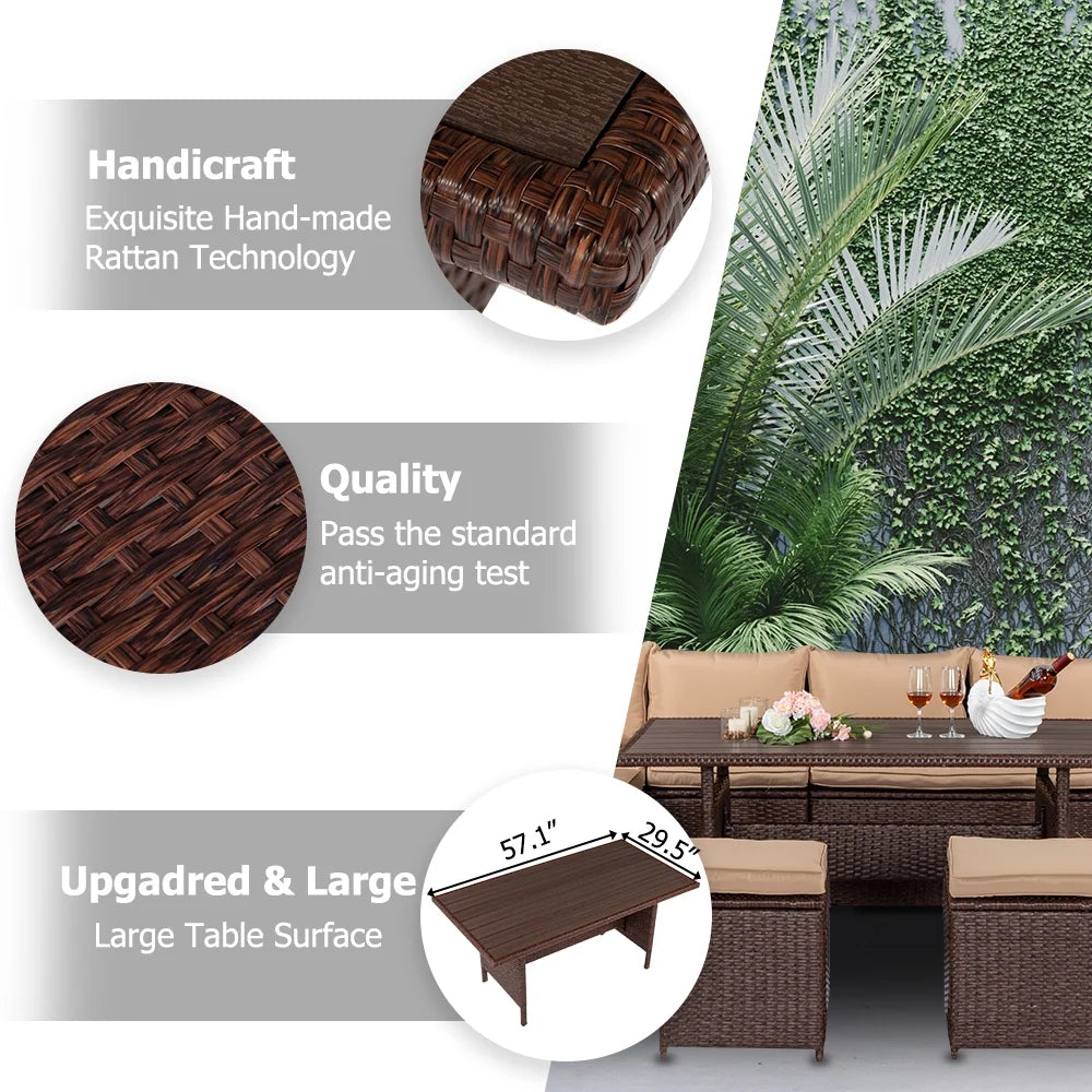 8PCS Wicker Rattan Conversation Set Brown D67105