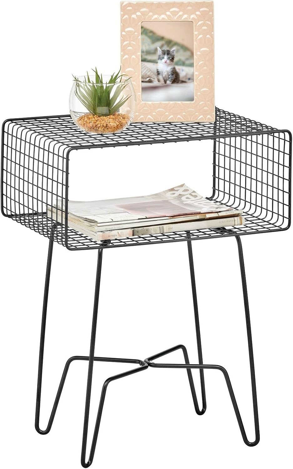 Bronze 2-Tier Metal End Table with Storage Shelf W35823