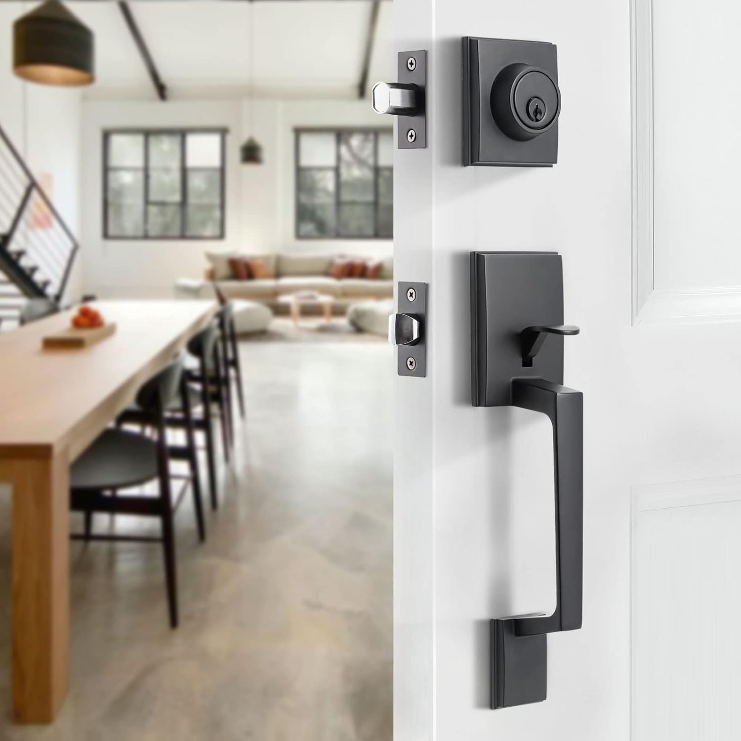 Satin Nickel Front Door Handle Set with Lock and Deadbolt, Pack of 2 D69029