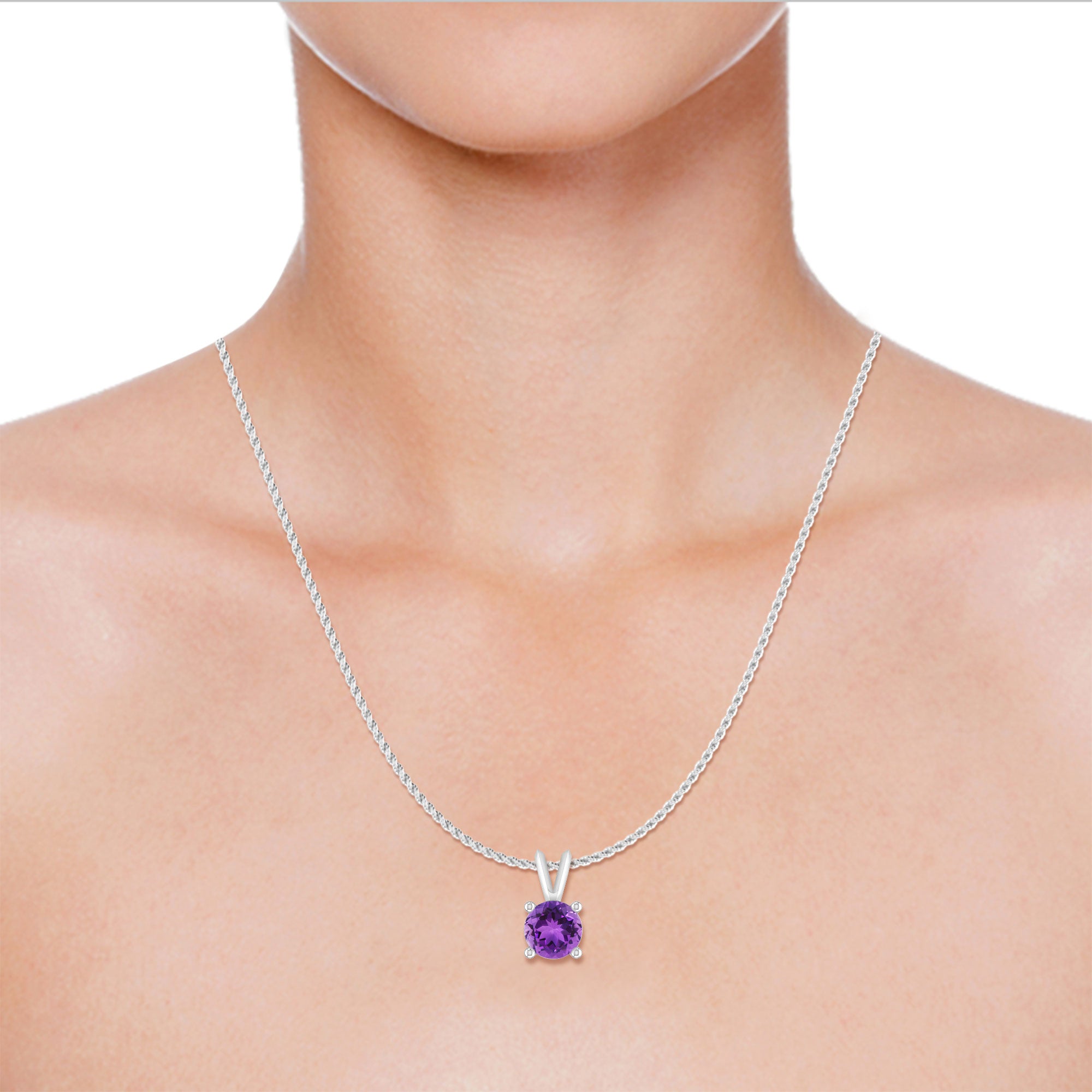 Amethyst 10K White Gold Solitaire Pendant Necklace C8060