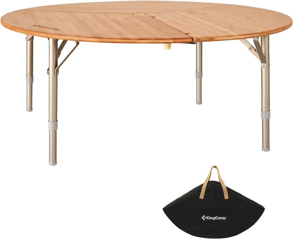 Bamboo Folding Camping Table with Adjustable Height Aluminum Legs A384350