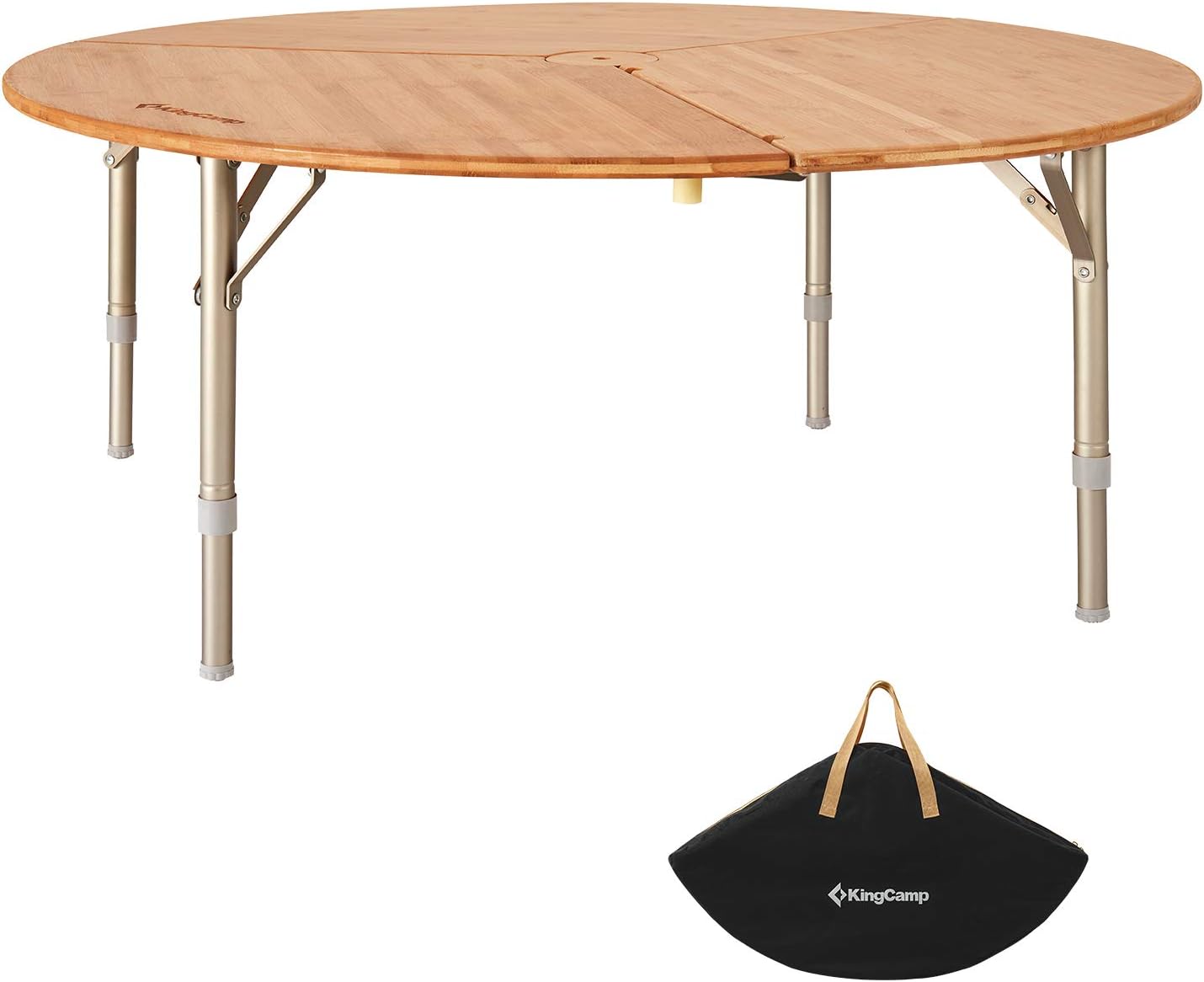 Bamboo Folding Camping Table with Adjustable Height Aluminum Legs A384350