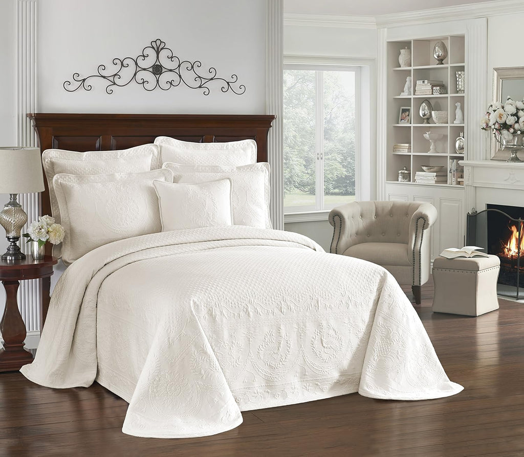 Ivory King Floral Matelasse Bed Spread O3258