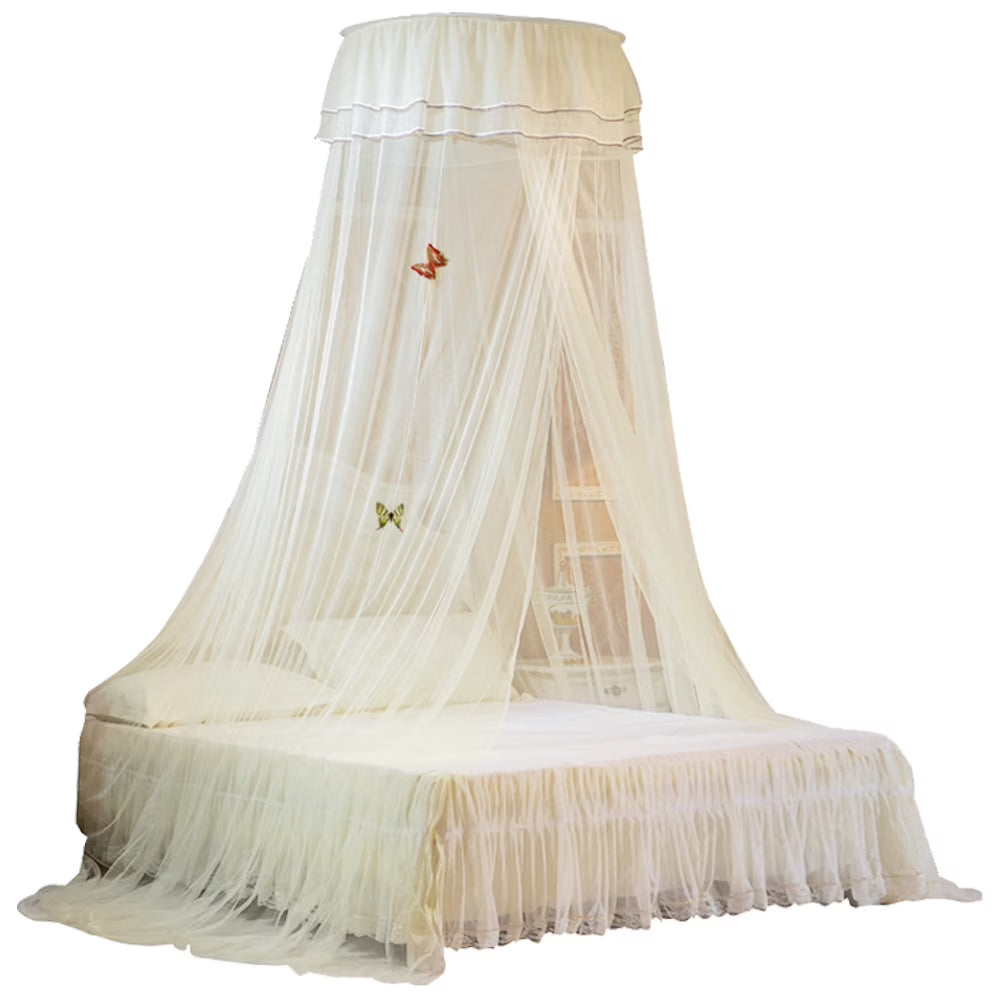 White Dome Bed Canopy Fine Mesh Net Lace Curtain X8087