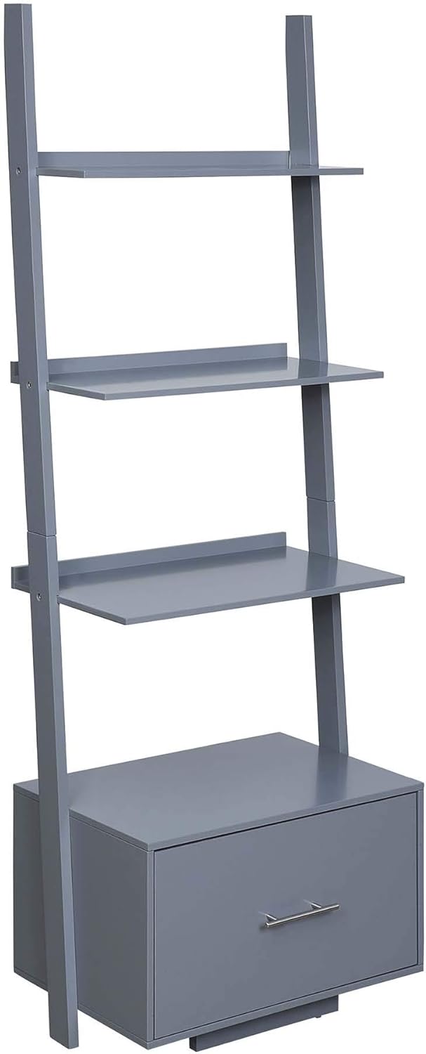 Espresso Ladder Bookcase with File Drawer W972733