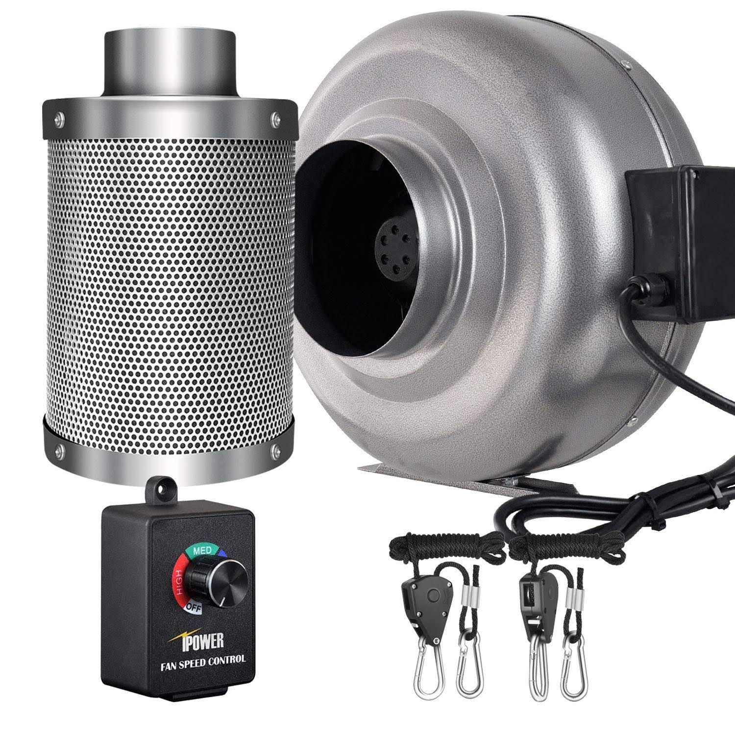 6 inch 442 CFM Inline Fan Carbon Filter Combo with Variable Speed Controller 8 Feet Rope Hanger J785151