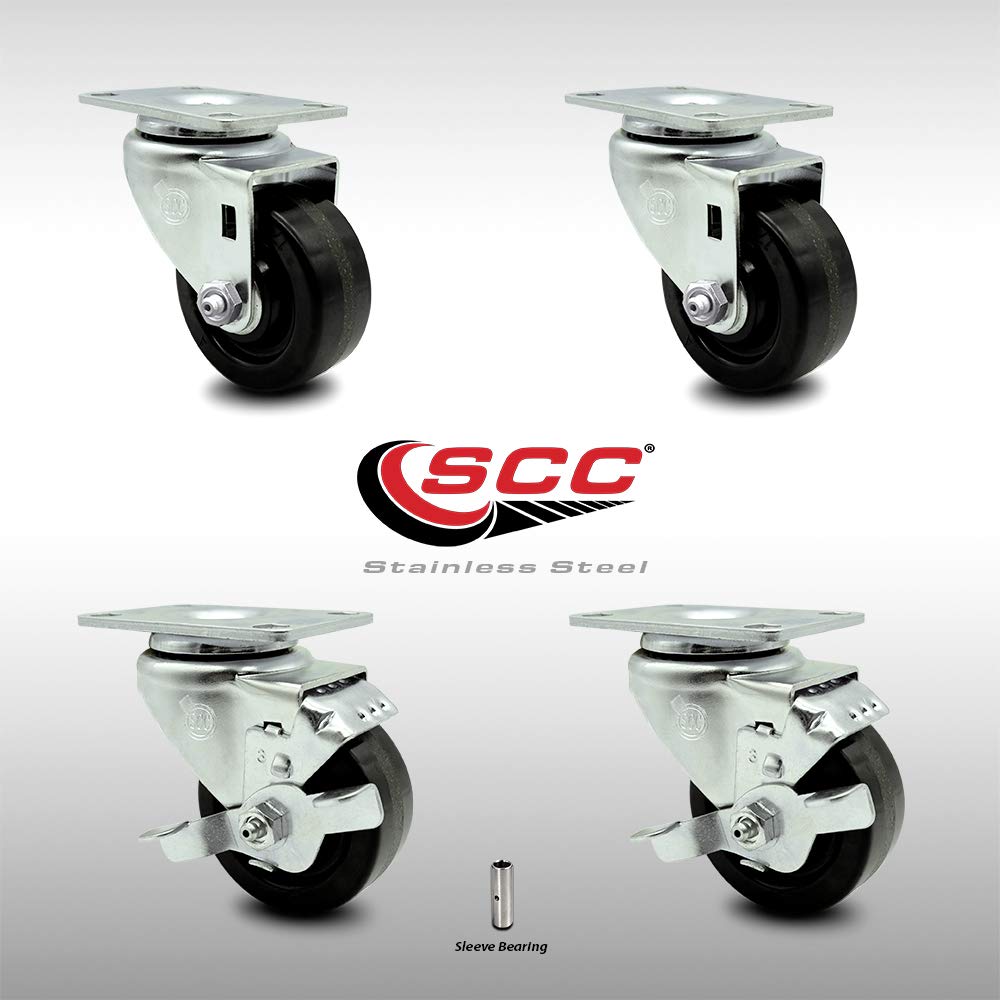 Stainless Steel Phenolic Swivel Caster with Black Wheel, Pack of 2 E445