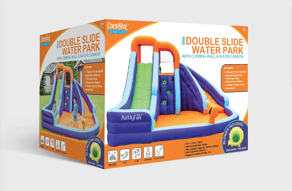 Double Slide Inflatable Water Park with Climbing Wall & Water Cannon U443918