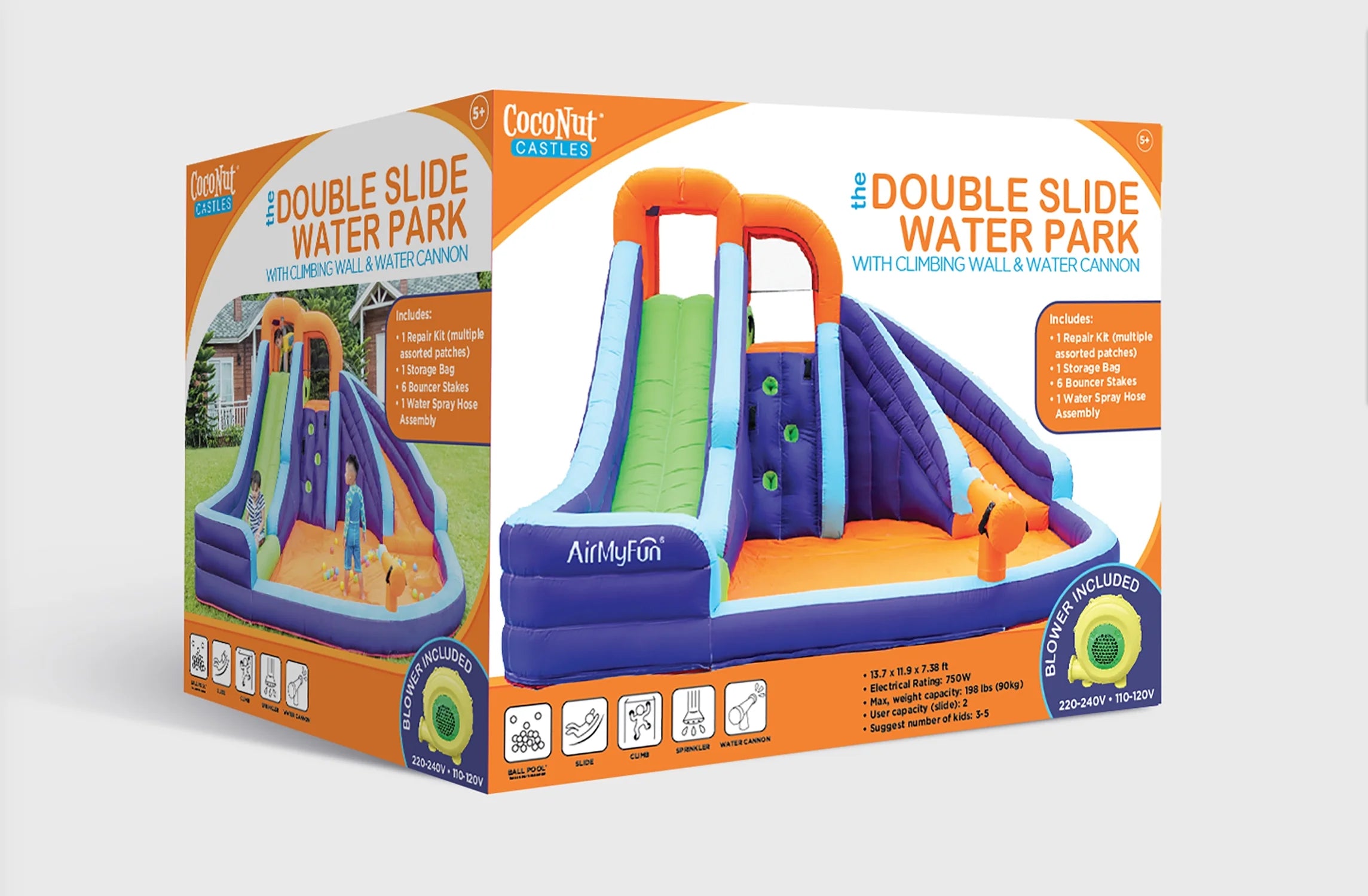 Double Slide Inflatable Water Park with Climbing Wall & Water Cannon U443918