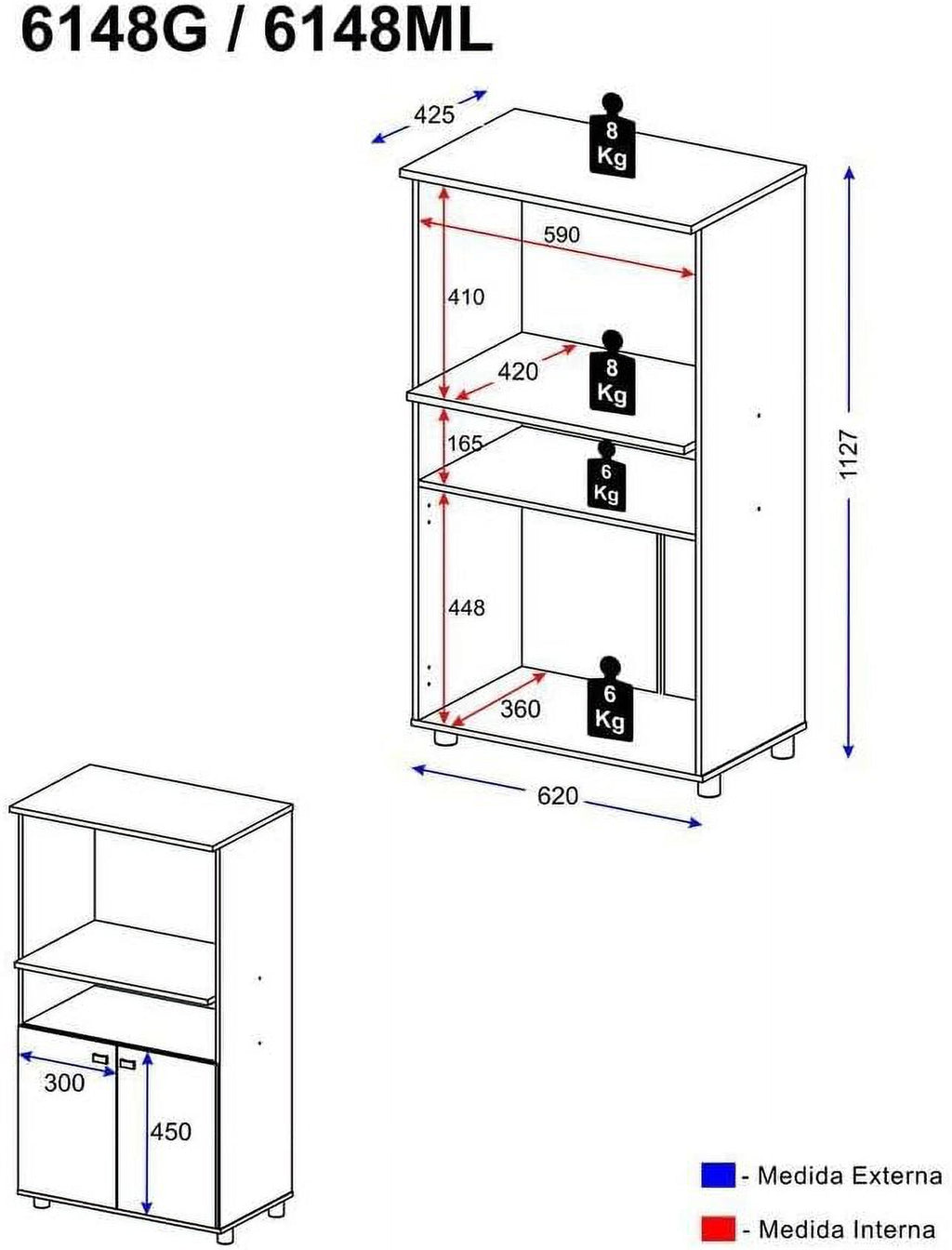 White Multipurpose Microwave Cabinet with 2 Doors and 2 Open Shelves V488