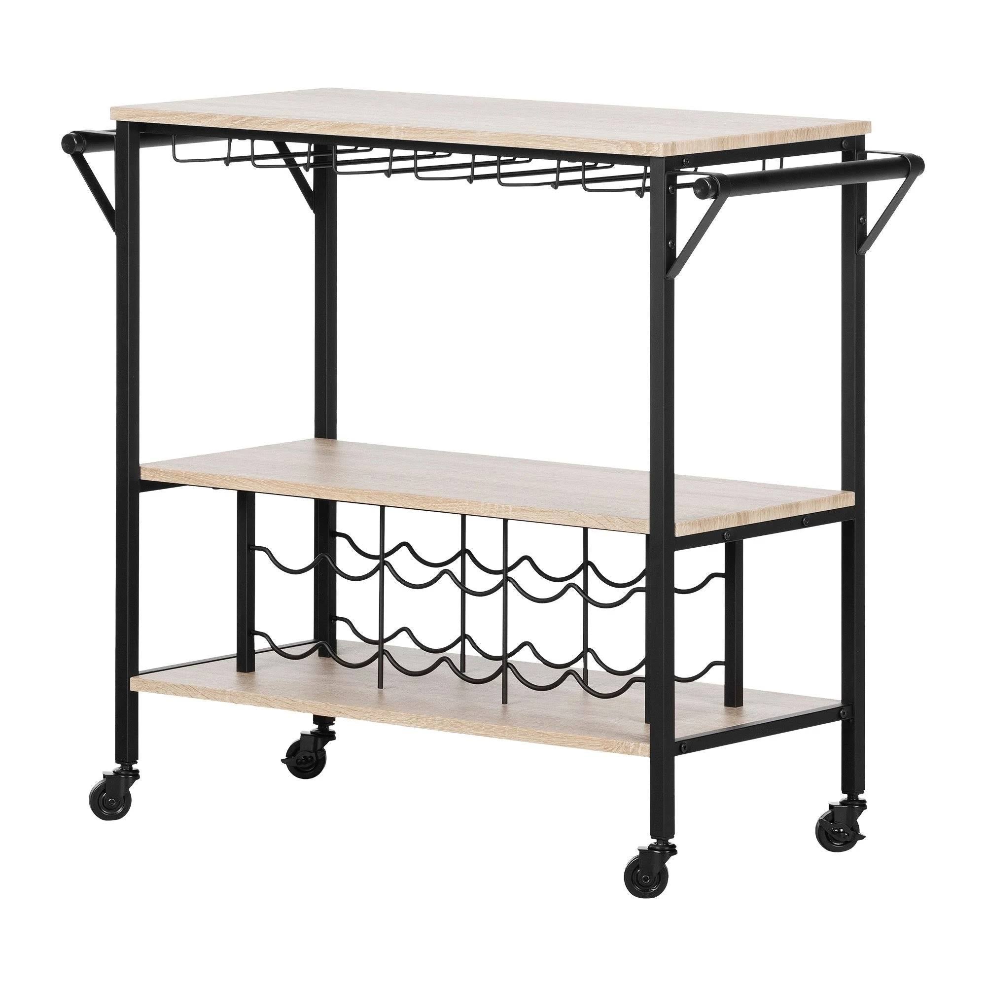 White Oak Bar Cart with Wine Rack S96684