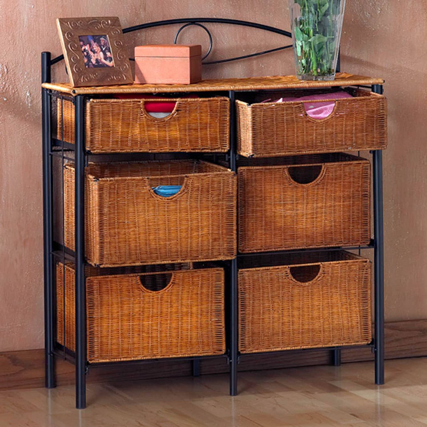 Black/Brown Iron/Wicker Storage Chest F5999
