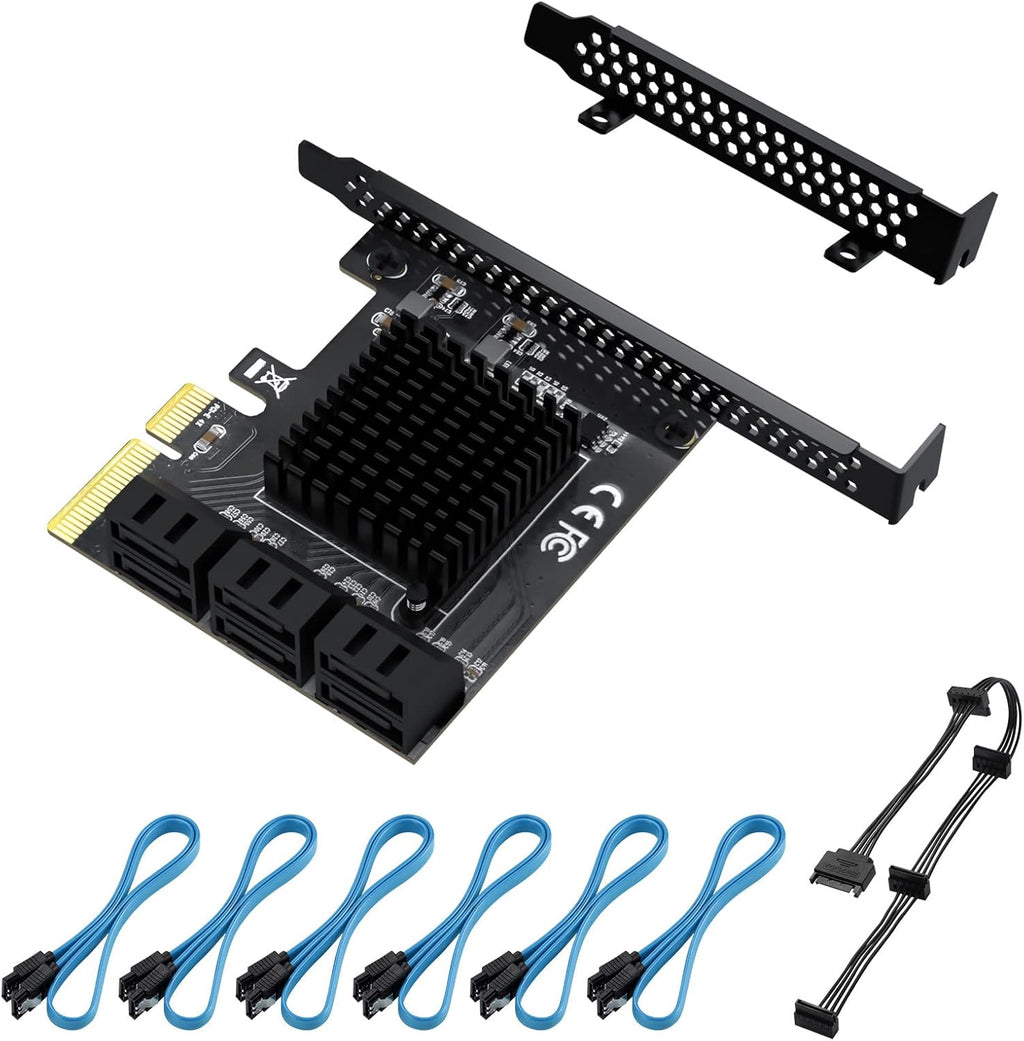 PCIe 4X SATA Card, 6 Ports with 6 SATA Cables, Low Profile Bracket, Non-Raid A957025