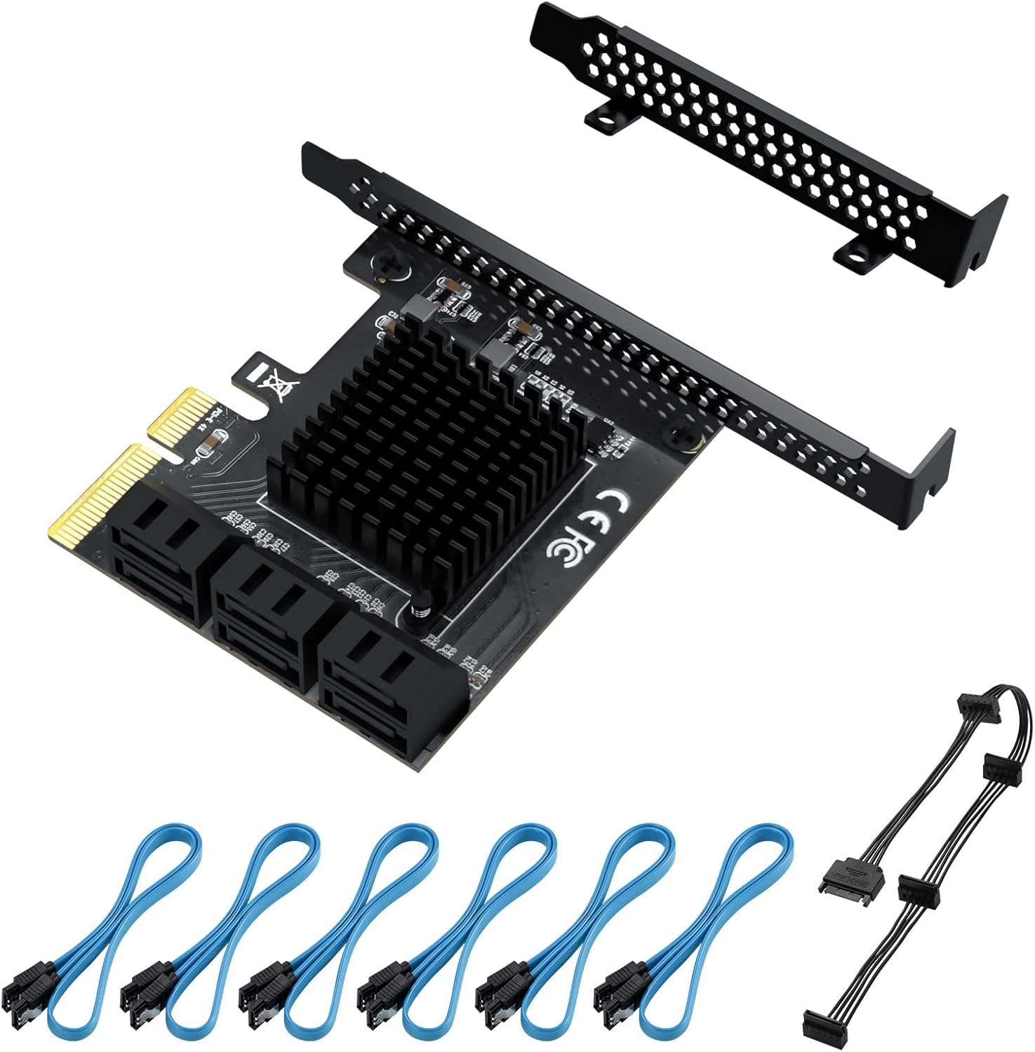 PCIe 4X SATA Card, 6 Ports with 6 SATA Cables, Low Profile Bracket, Non-Raid A957025