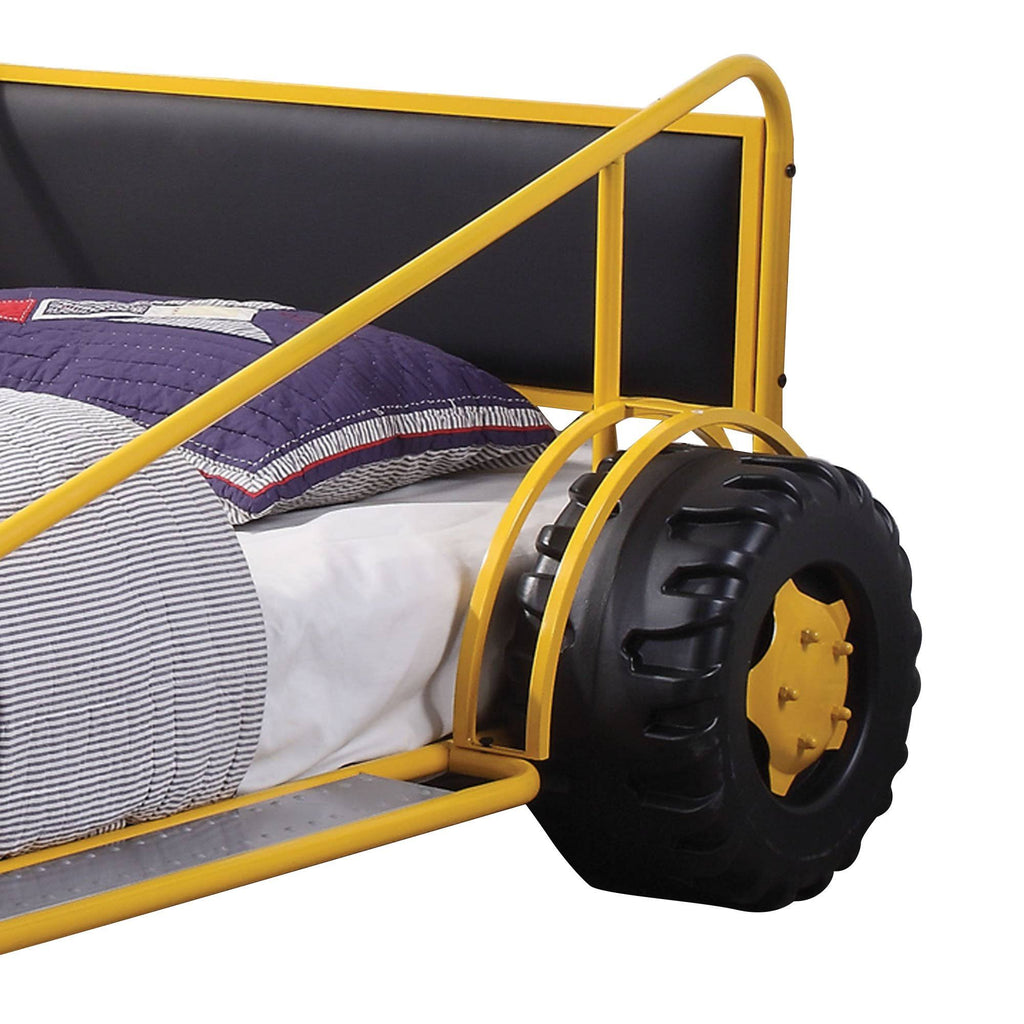 Yellow and Black Metal Twin Bed with Leatherette Headboard J828