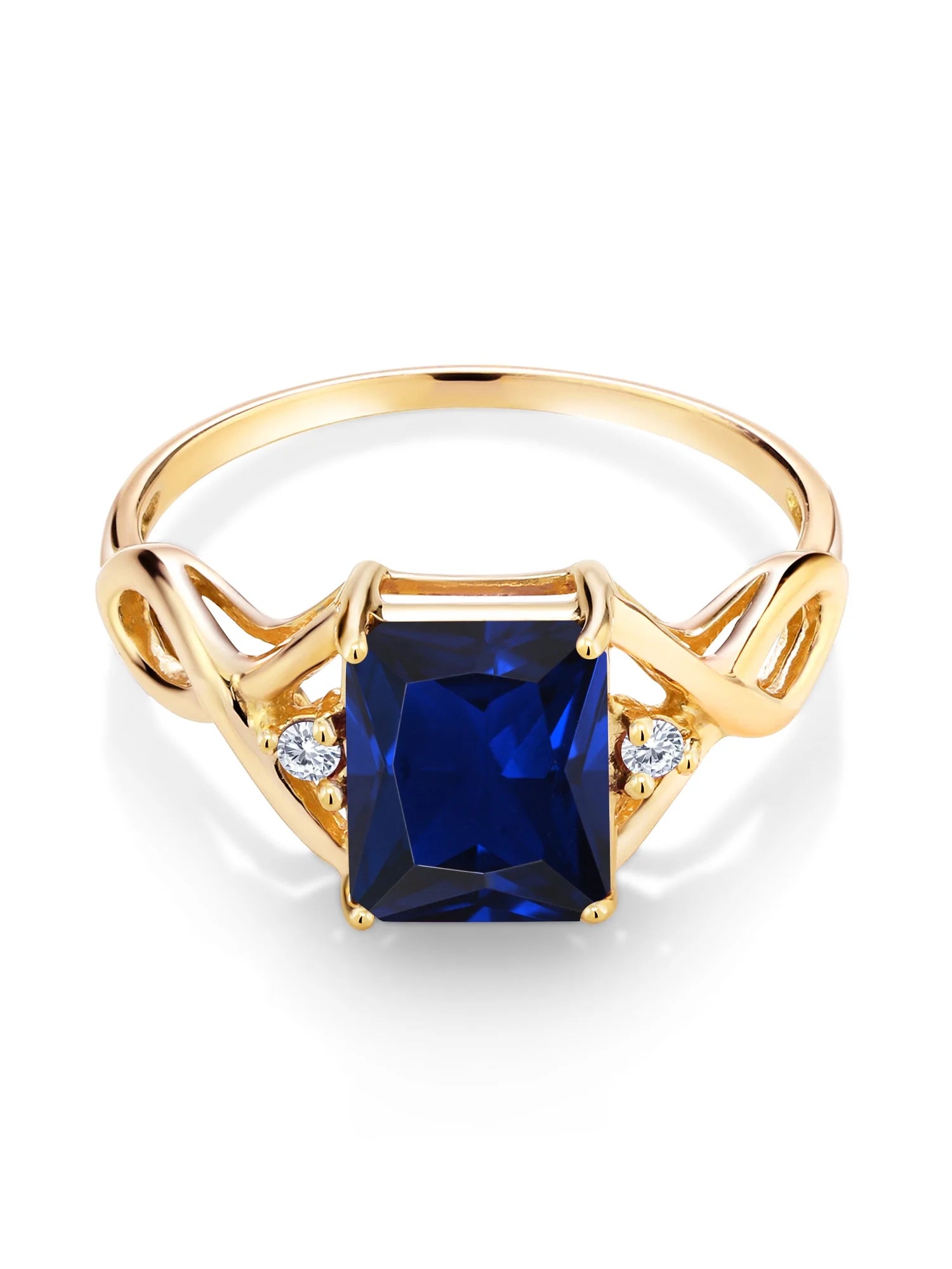 18K Yellow Gold Plated Silver Ring with Blue Created Sapphire and Lab Grown Diamond M500