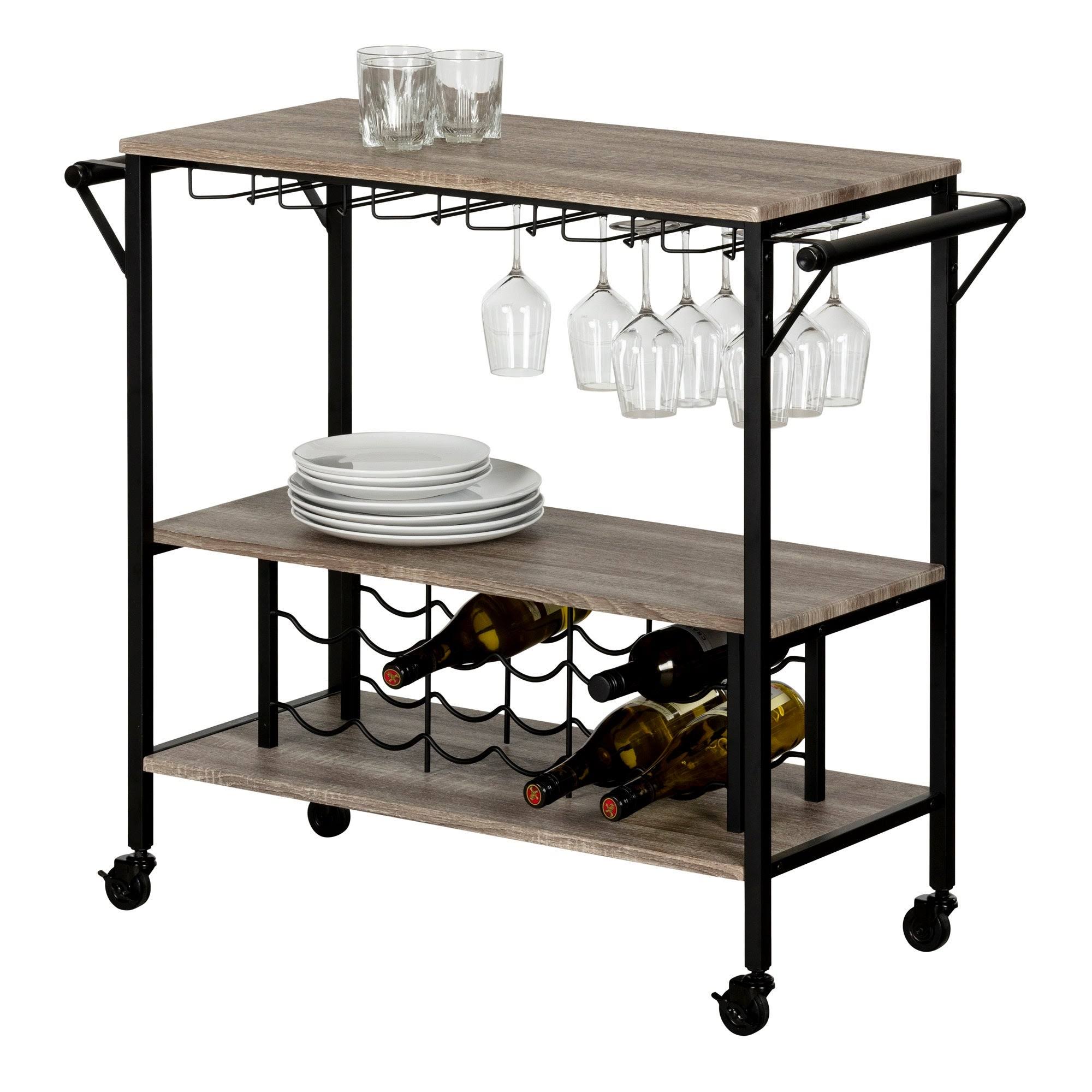 White Oak Bar Cart with Wine Rack S96684