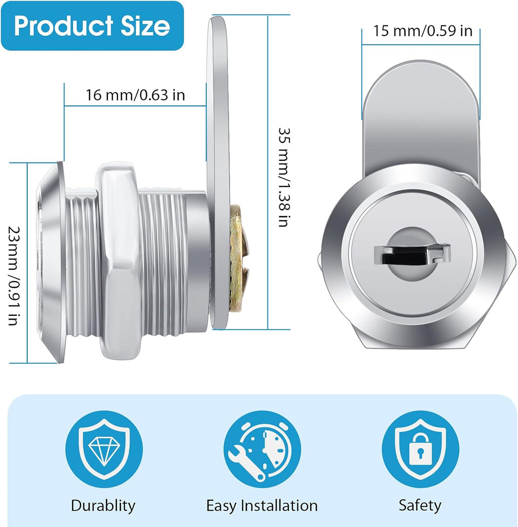 16 Pieces Zinc Alloy Cylinder Cam Lock with 32 Keys Q337389