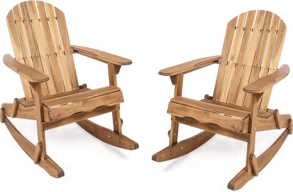 Natural Stained Acacia Wood Adirondack Rocking Chairs, 2-Pcs Set F547