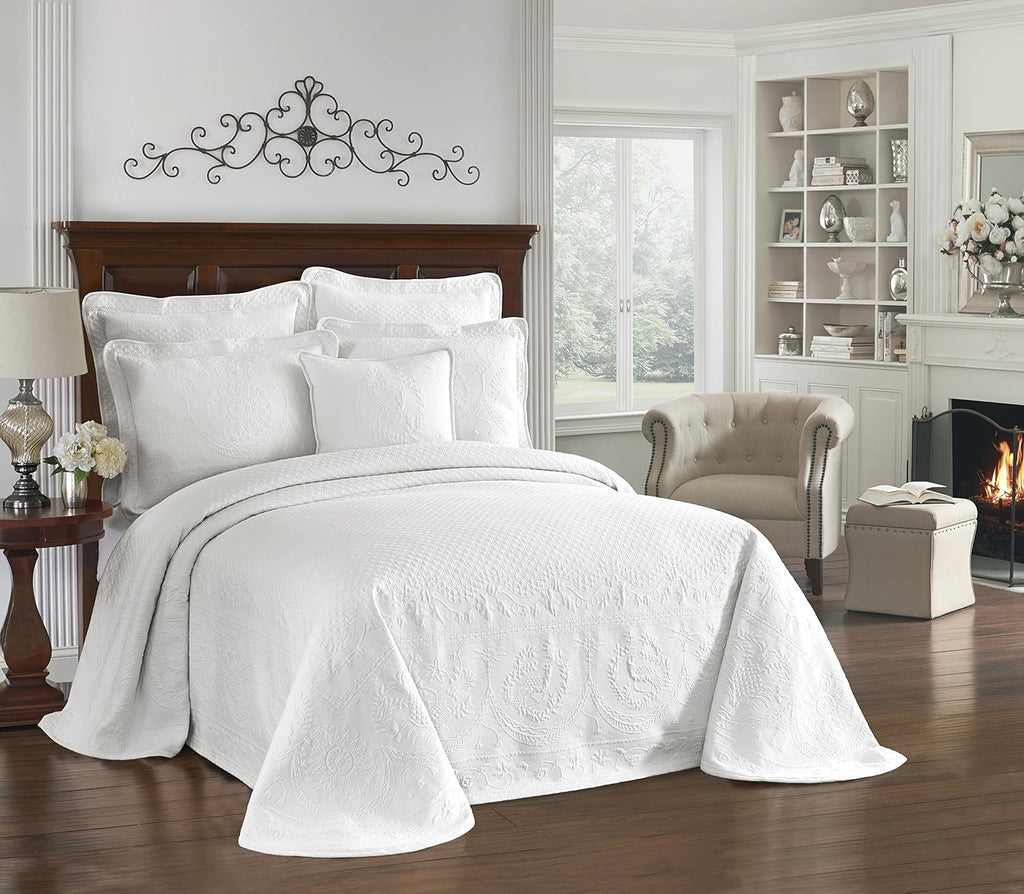 Ivory King Floral Matelasse Bed Spread O3258