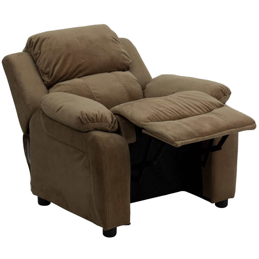 Brown Padded Kids Recliner with Flip-Up Storage Arms P95891