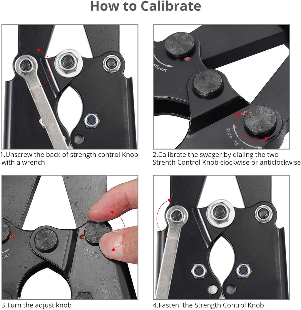 Wire Rope Crimper Crimping Tool with Aluminum Crimping Loop Sleeve and Cable Thimble F9995