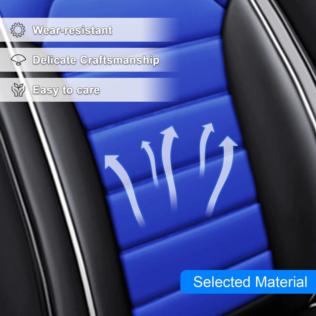 Waterproof PU Leather Full Set Car Seat Covers Black+Blue D742