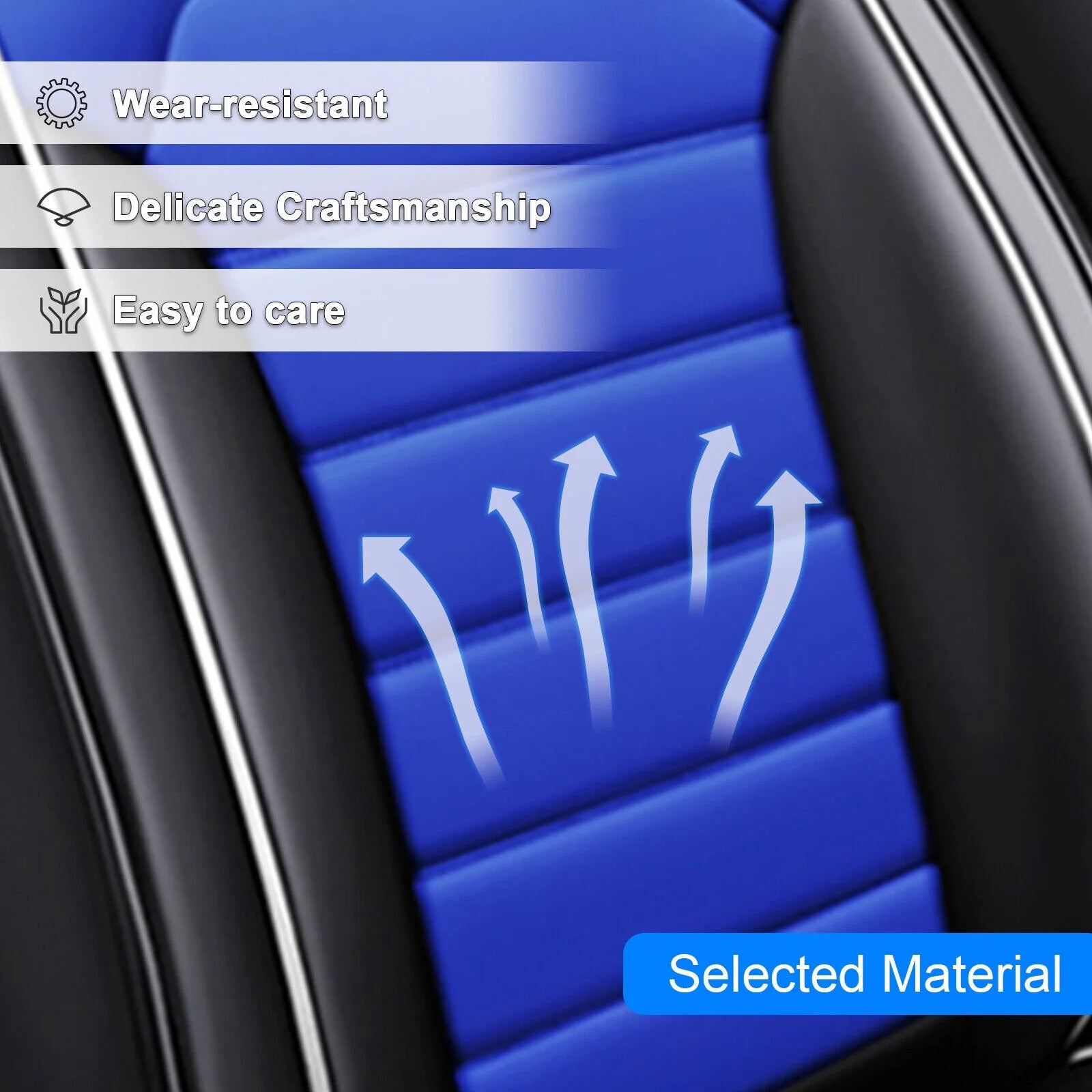Waterproof PU Leather Full Set Car Seat Covers Black+Blue D742