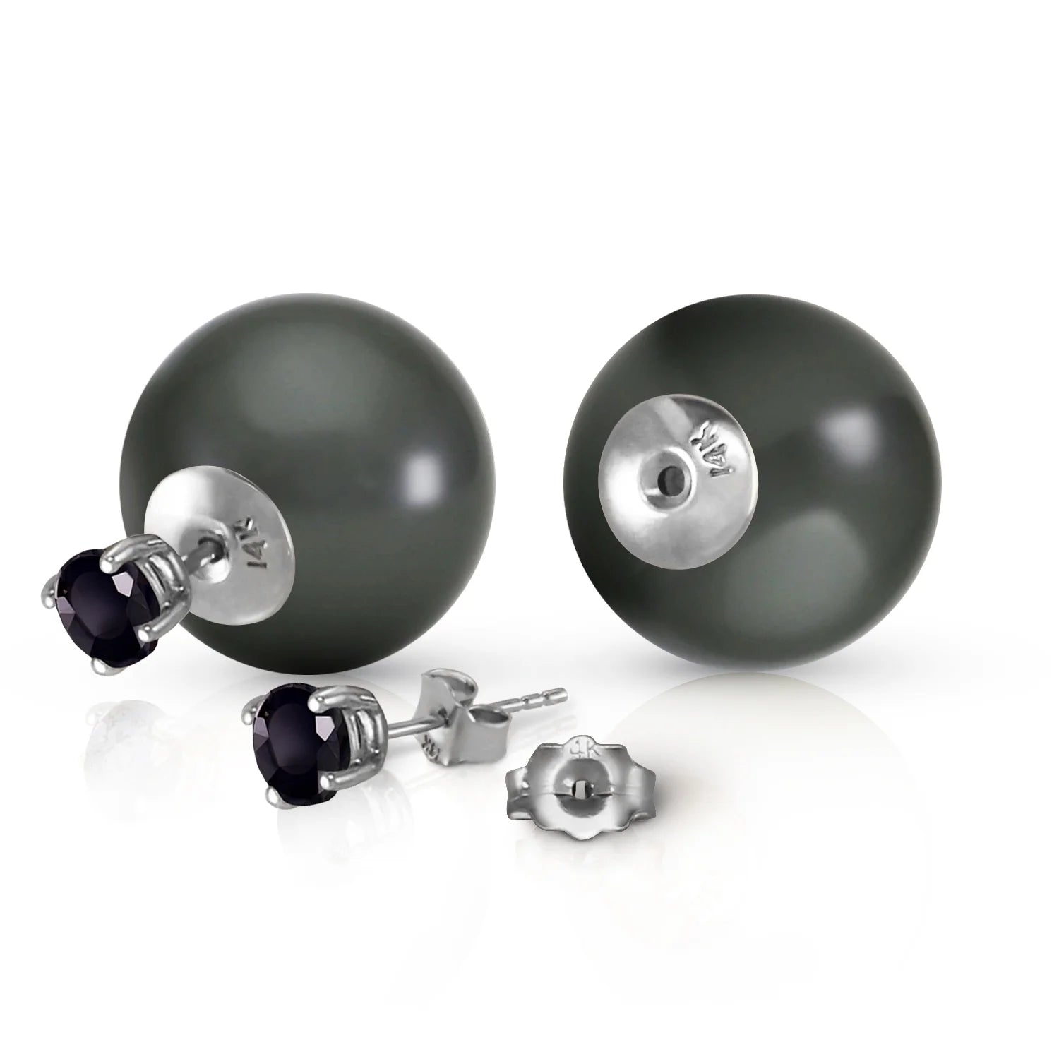 14k Solid Gold Stud Black Diamond & Black Shell Pearl Earrings K6846