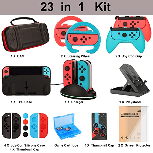 23 in 1 Carrying Case with Steering Wheels Screen Protectors Charging Dock Grips Caps I764