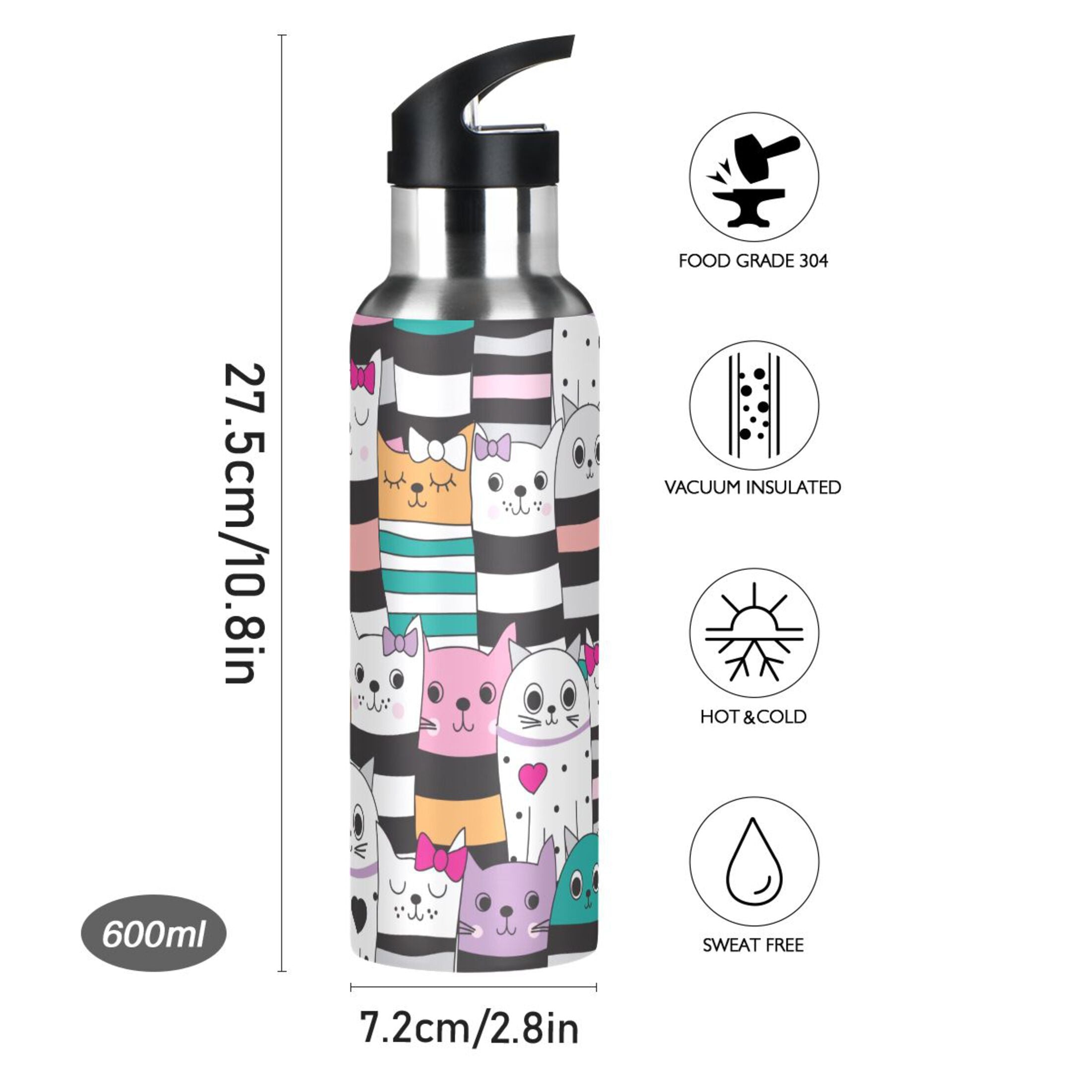 Stainless Steel Insulated Water Bottle with Straw Lid V8082