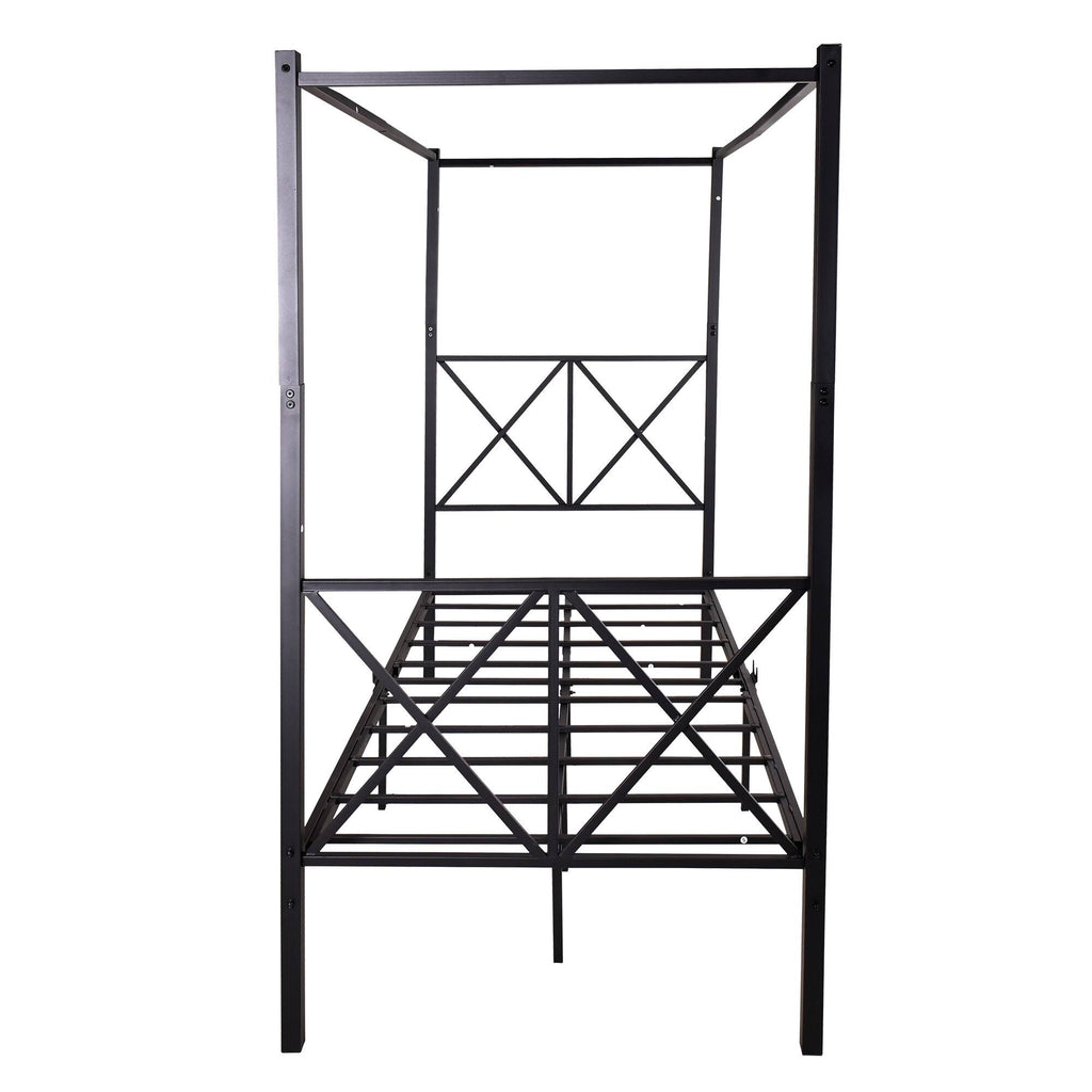 Twin Canopy Bed Frame with x Shaped Frame - Black D9550