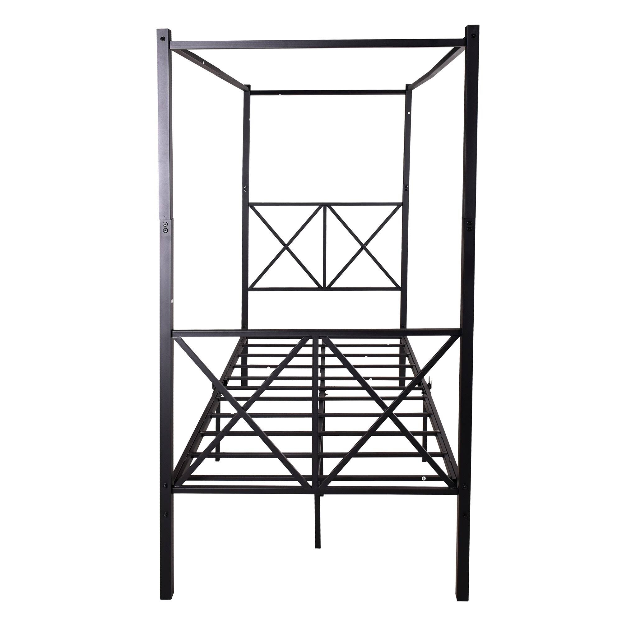 Twin Canopy Bed Frame with x Shaped Frame - Black D9550