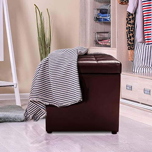 16" Storage Ottoman Cube with Hinged Lid, Flip Top Footstool, PU Leather, Black T94815