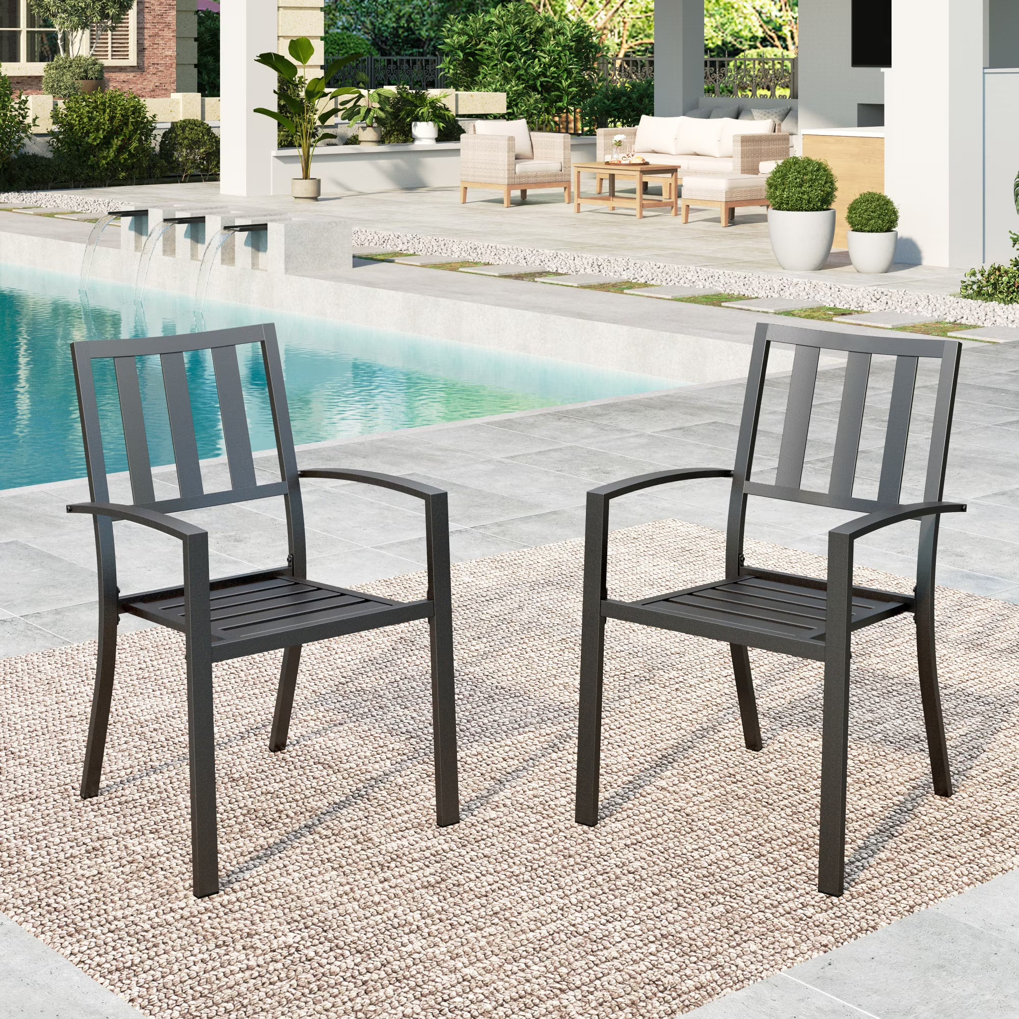 Black Metal Patio Dining Chairs, Set of 2 K166591