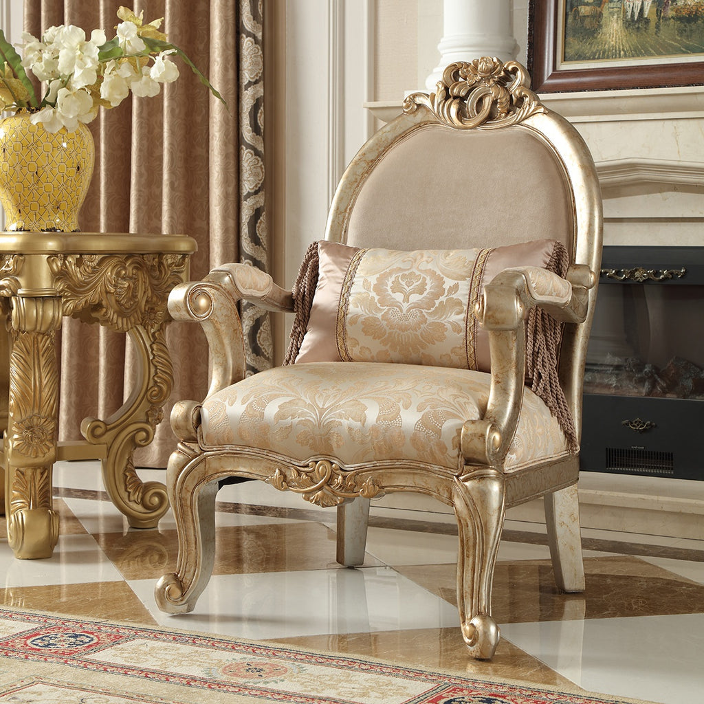 Champagne Chenille 3Pcs Sofa Set Carved Wood I122877