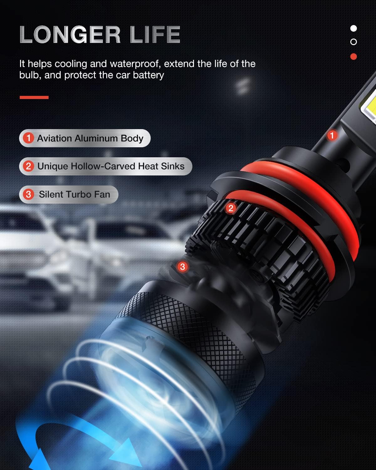 9004 / HB1 LED Headlight Bulbs, High Low Beam 6000K Cool White, Pack of 2 T3252