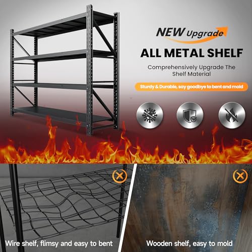 79" W Heavy Duty Metal Storage Shelves, 4 Tier, Black U9007